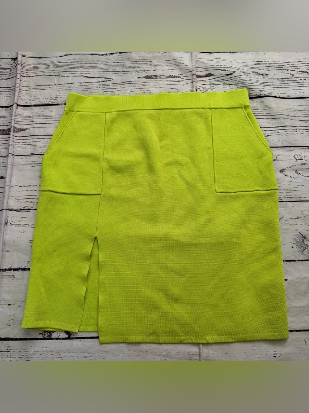 Hanifa Neon Lime Mini Skirt with Front Pockets - Picture 2 of 6